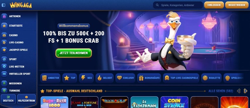 Registriere dich bei WinGaga Casino und erhalte 100% bis zu 500€ plus 200 Freispiele